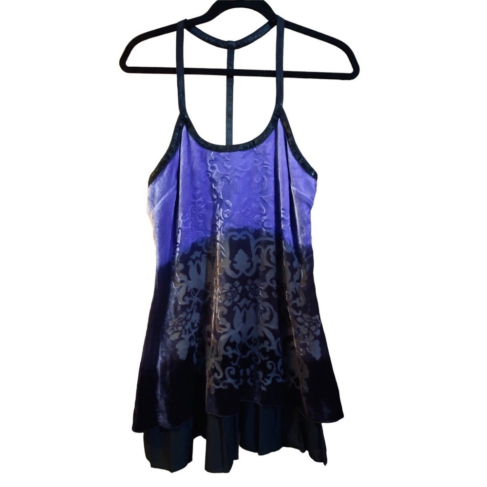 Free People Velvet Purple Ombre Forbidden Ivy FleurDeLis T-Strap Dress Size 4 - Picture 1 of 15